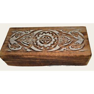 Handcrafted Wooden Incense Box Carved Floral Design10 Count Tarot The Sun Incens